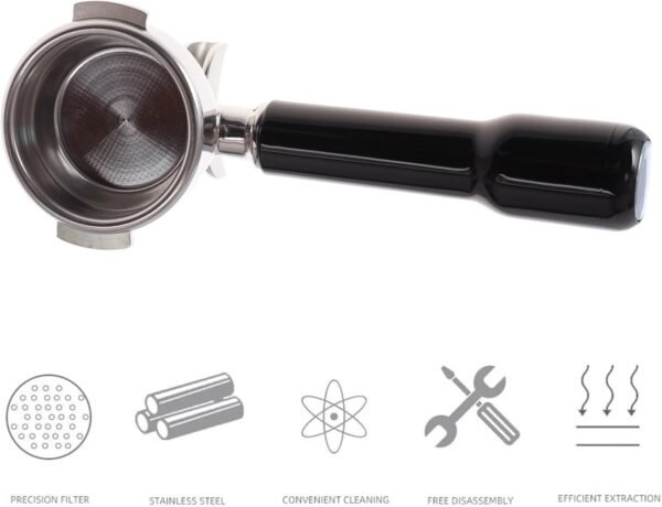 58mm E61 Portafilter / Group Handle - Suit La Marzocco / E61 - Black/Silver - Image 2